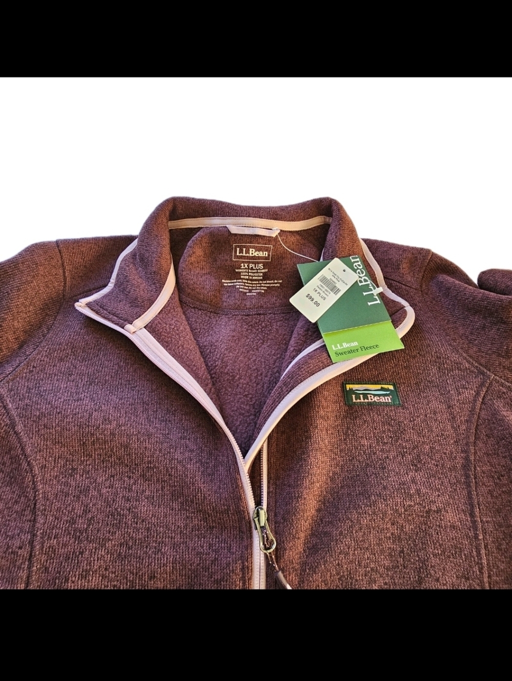 L.L. Bean Pink Burgundy Plum Full Zip Fleece Lined Jacket Sweater size 1XP - Picture 3 of 9